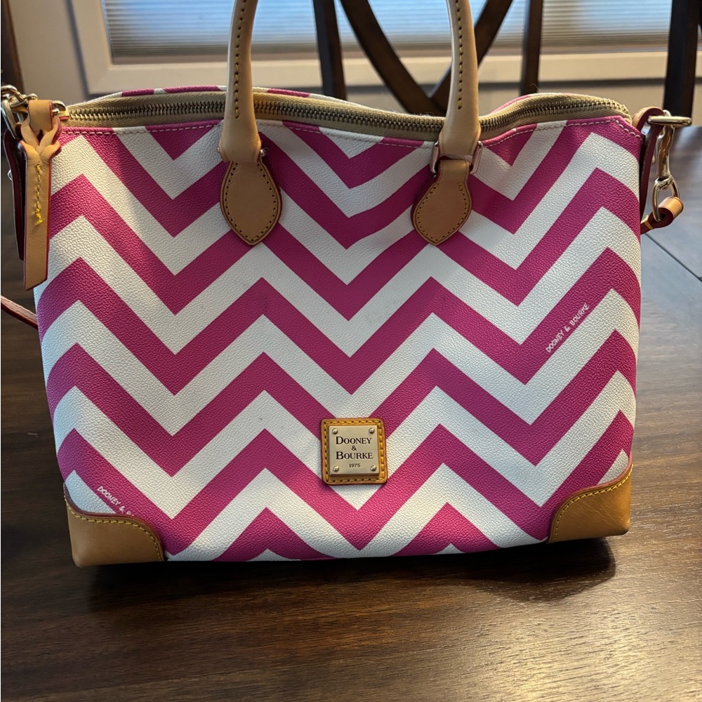 Dooney & Bourke Pink and White Chevron Satchel